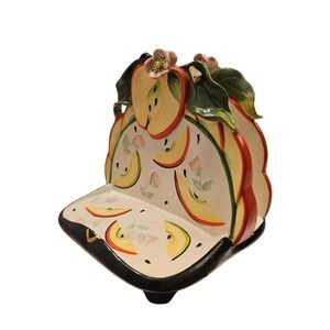 Vintage Blue Sky Ceramic J Mccall Napkin Holder caddy Flowers Ladybug 2004 READ